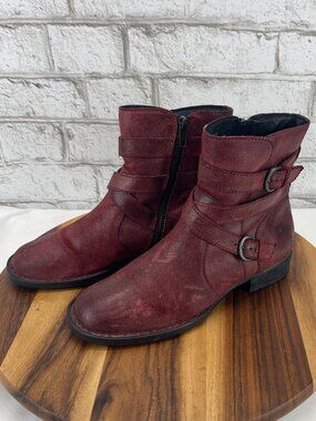 Born Mcmillan D76205 Womens 8 M Burgundy Distressed Leather Zip Waterproof Boots